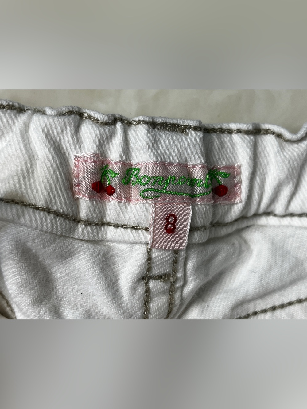 White Denim Embroidered Frayed-Hem Shorts - Picture 5 of 10